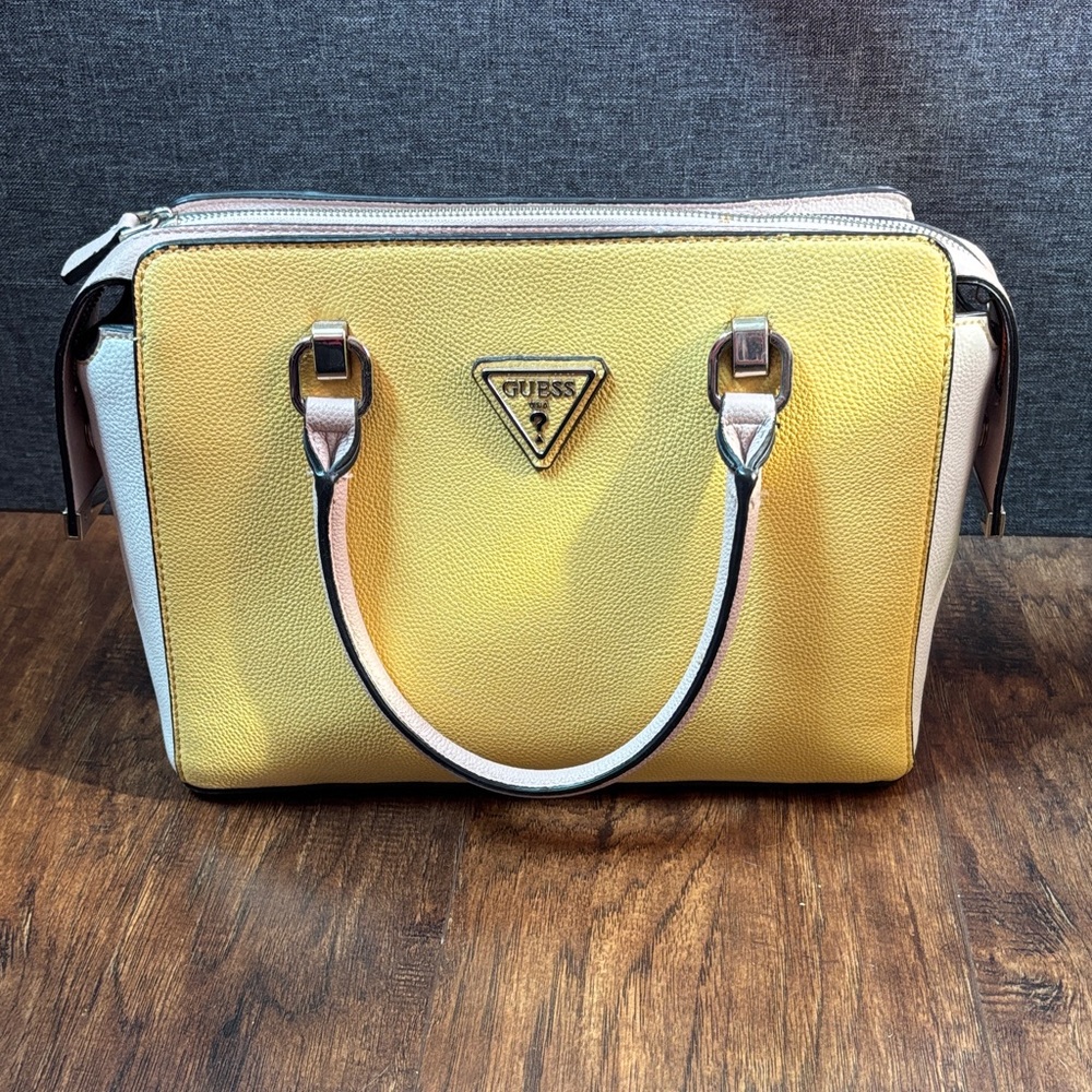 GUESS Two-Tone Yellow and Cream Satchel